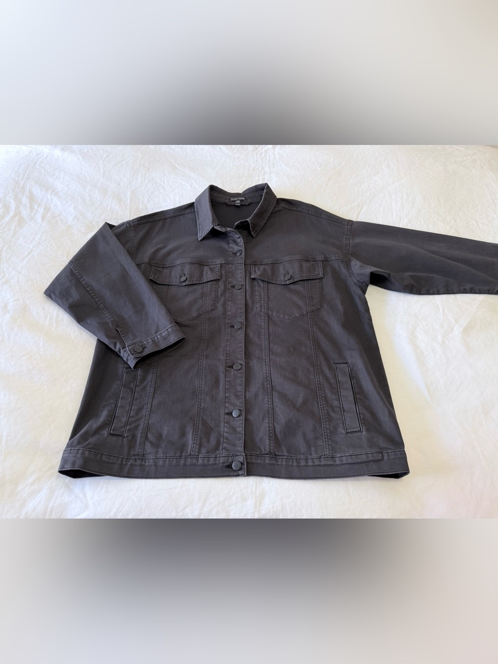 Eileen Fisher | SZ XL | Faded Black Organic Cotton Stretch Trucker Jean Jacket